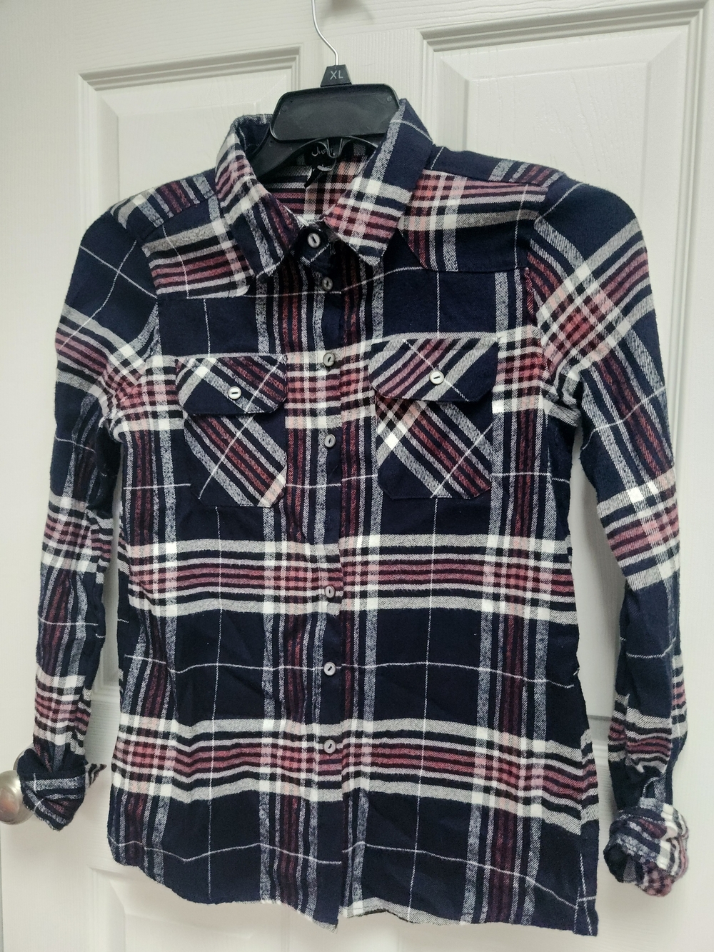 Justify Navy, White & Burgundy Plaid Button-Down Shirt